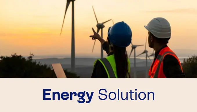 An employee observing a wind farm field in an Energy ERP system to centralize operations.